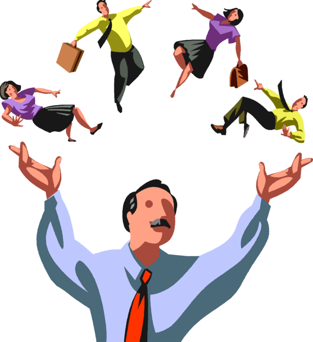 Vector Illustration of Business Manager Juggles Human Resources Employees