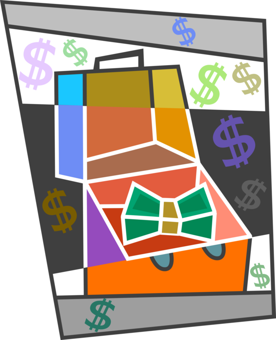 Vector Illustration of Briefcase or Attaché Portfolio Case Carries Cash Money Dollars