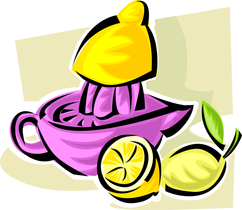 Vector Illustration of Citrus Lemon Juicer with Sliced Lemon