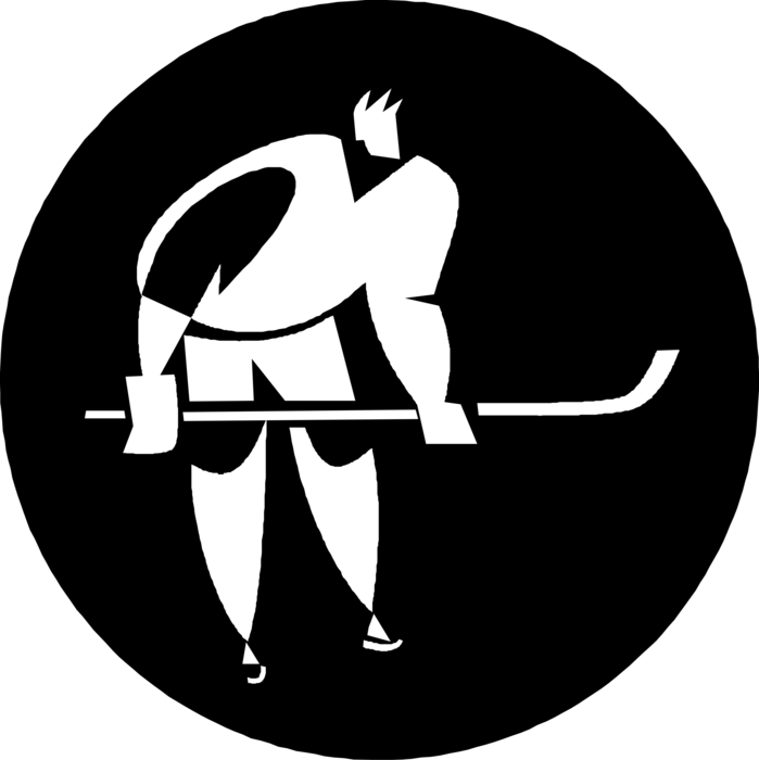 Vector Illustration of Sport of Ice Hockey Player Prepares for Faceoff During Game on Rink