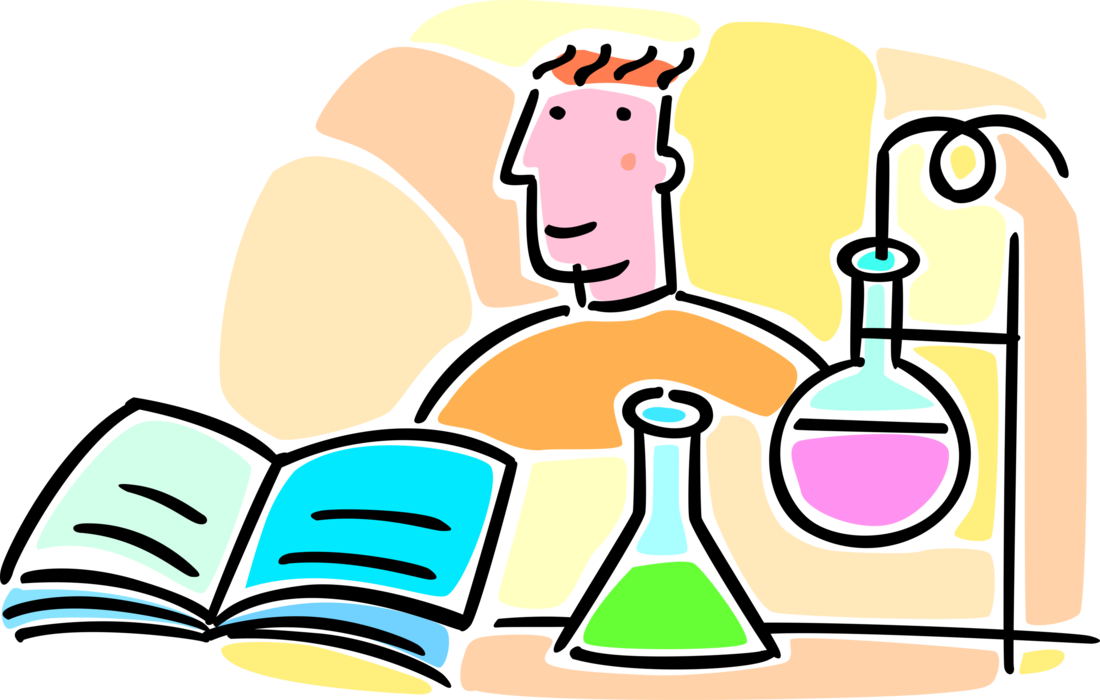Vector Illustration of School Student Conducts Experiment in Chemistry Class with Science Glassware Beakers