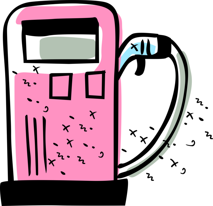 Vector Illustration of Gasoline Petroleum Fossil Fuel Service Station Gas Pump and Hose