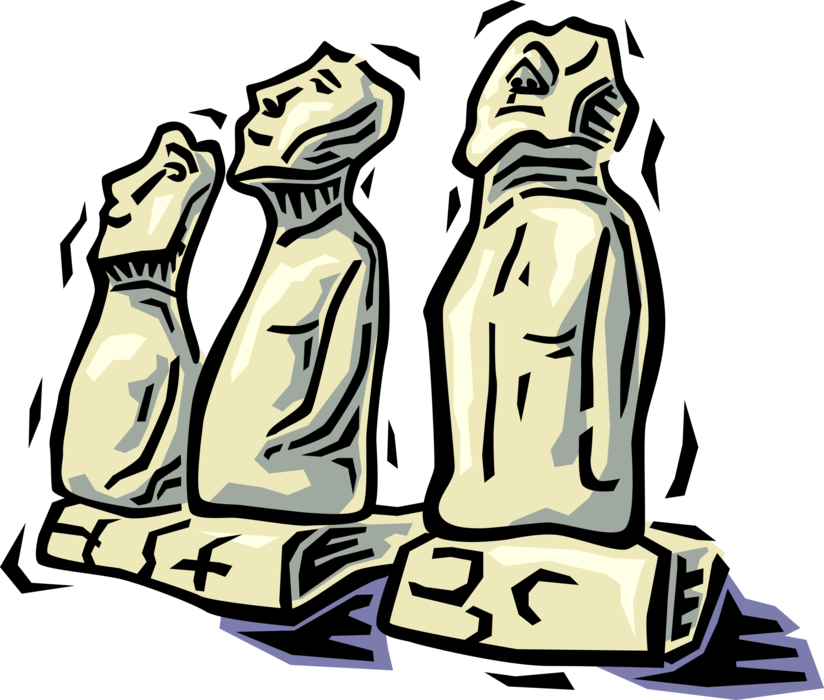 Vector Illustration of Easter Island Moai Monolithic Stone Statue Heads Carved by Rapa Nui People