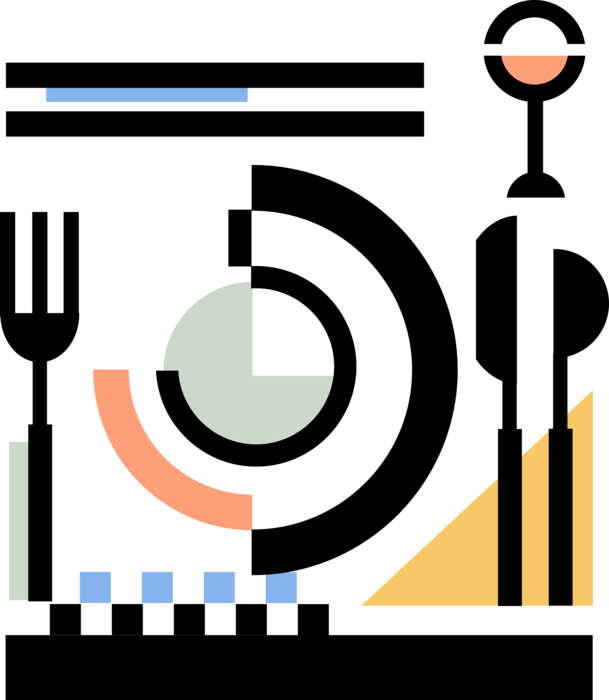 Vector Illustration of Table Place Setting Tableware Knife, Fork, Spoon, and Plate