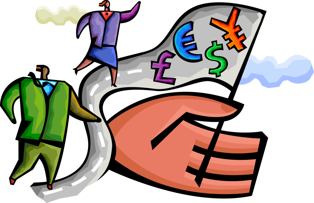Vector Illustration of Business Associates Pursue International Market Opportunities with Foreign Currency Symbols