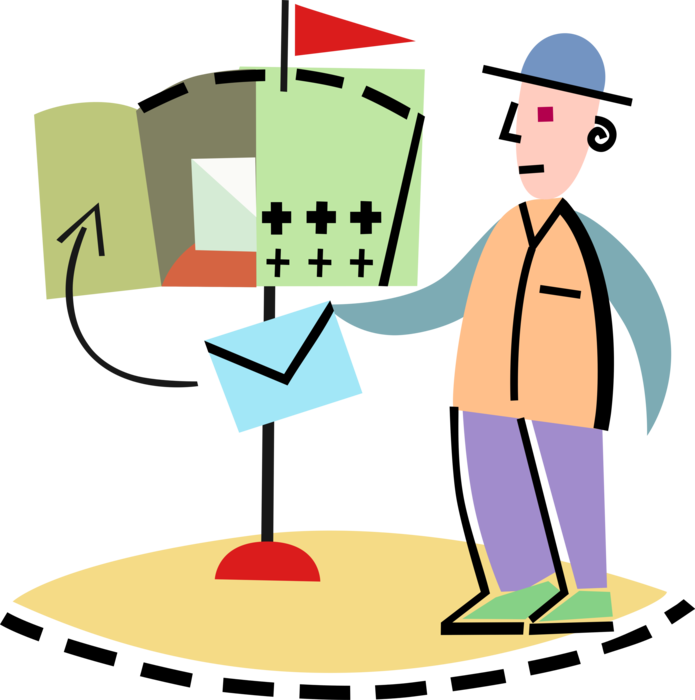 Vector Illustration of Postal Service Post Office Postman Mailman Delivers Mail Letter Envelope