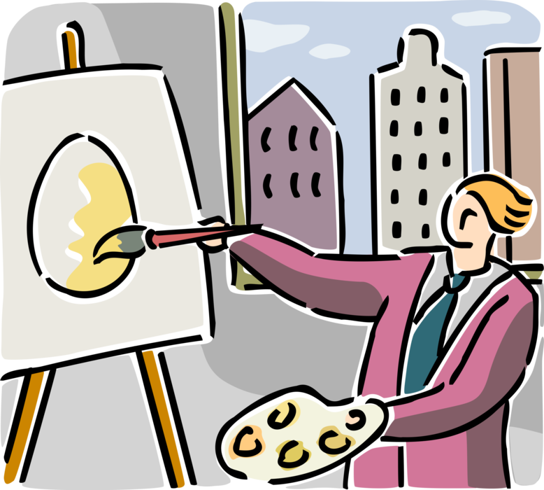 Vector Illustration of Wall Street Investor Artist Paints Golden Nest Egg Painting Plan for Investment Portfolio