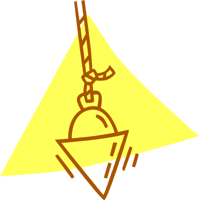 Vector Illustration of Plumb Bob Weight Suspended from String Provides Vertical Reference Line, or Plumb-Line