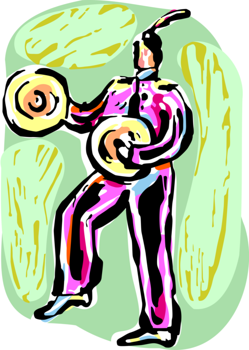 Vector Illustration of Big Top Circus Musician Performs in Band with Cymbals