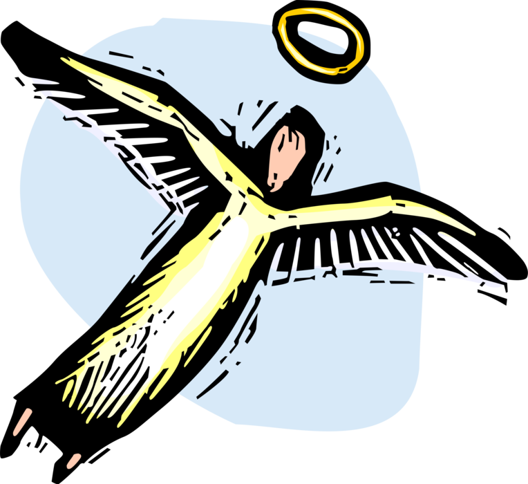 Vector Illustration of Spiritual Christian Religious Angel with Wings and Halo