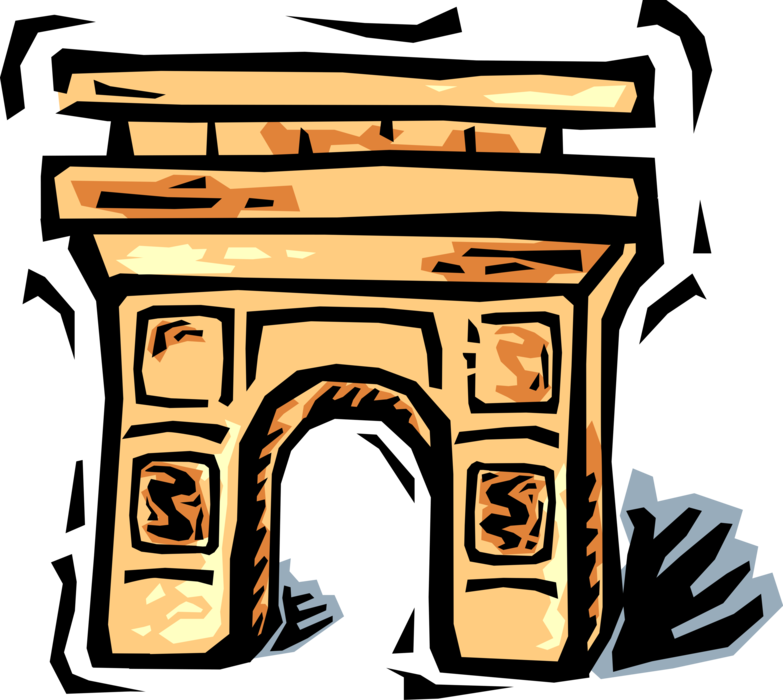 Vector Illustration of Arc de Triomphe Triumphal Arch of the Star Famous Monument, Place Charles de Gaulle, Paris, France
