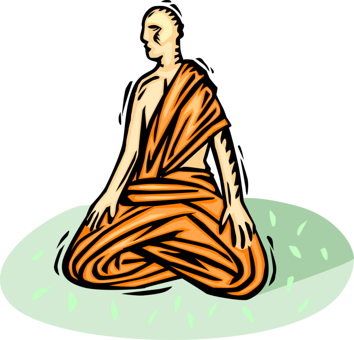 Vector Illustration of Buddhist Ordained Monastic Monk in Meditation