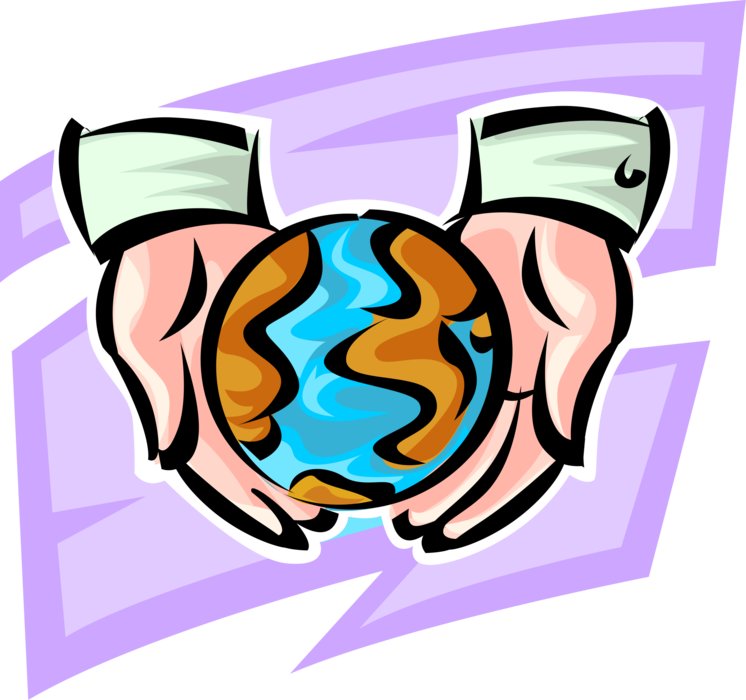 Vector Illustration of Planet Earth World in Good Hands of Stewardship for Managing Sustainable Resources
