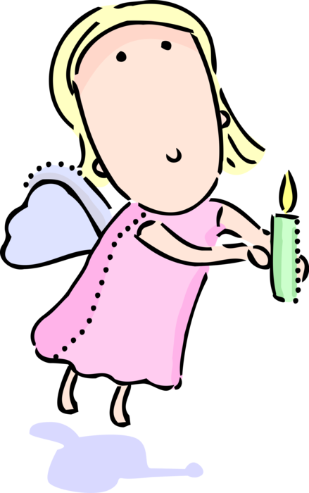 Vector Illustration of Heavenly Spiritual Angel with Wings and Lit Candle