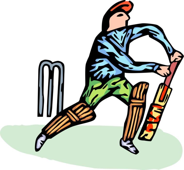 Vector Illustration of Sport of Cricket Player with Wicket, Bat and Ball