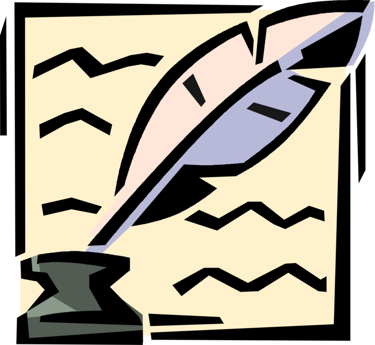 Vector Illustration of Feather Quill Pen and Ink Well