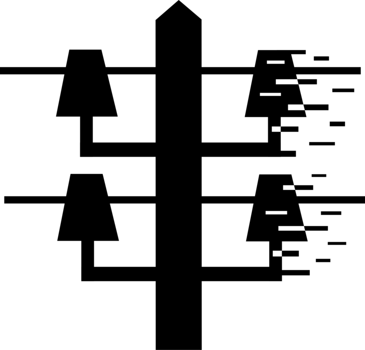 Vector Illustration of Transmission Tower Carries Electrical Power Lines to Distribute Electricity