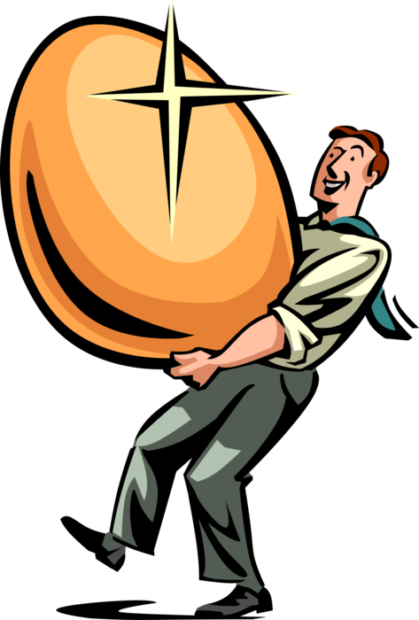 Vector Illustration of Excited Businessman Carries Golden Nest Egg Investment Saved for Future