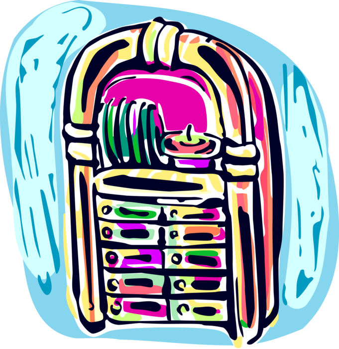 Vector Illustration of Vintage Record Playing Coin-Operated Jukebox Plays Music