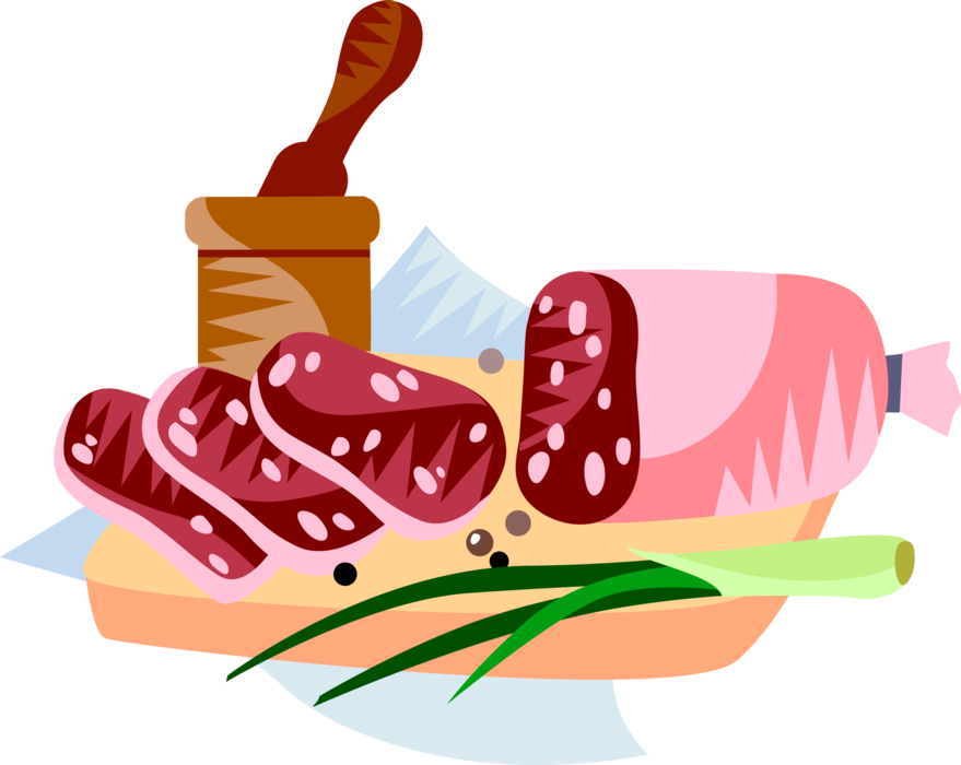 Vector Illustration of European French Cuisine Saucisson Dry Cured Sausage