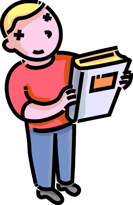 Vector Illustration of Primary or Elementary School Student Boy with Schoolbook Textbook