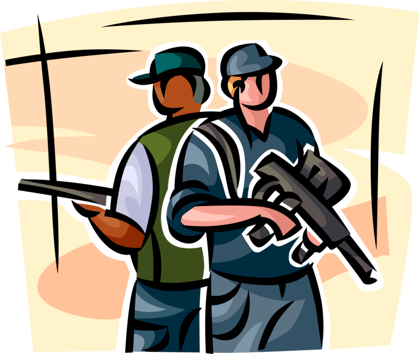 Vector Illustration of Heavily Armed United States Security Personnel with Machine Guns Provide Protective Services 