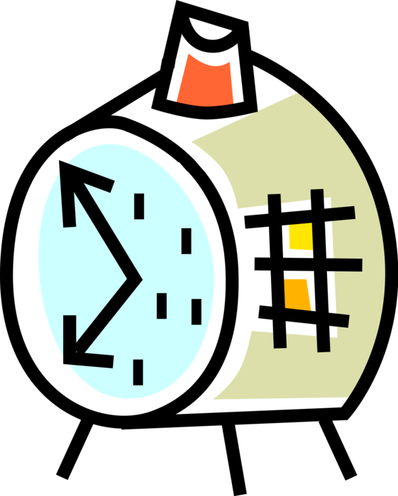 Vector Illustration of Alarm Clock Displays Time and Rings For Wake-Up Call