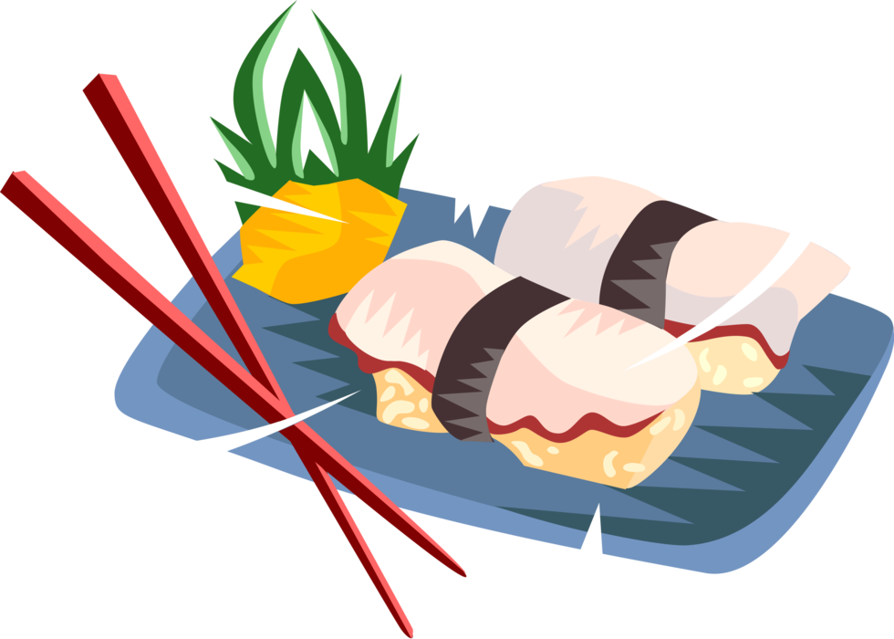 Vector Illustration of Japanese Vinegared Rice Sushi with Chopsticks