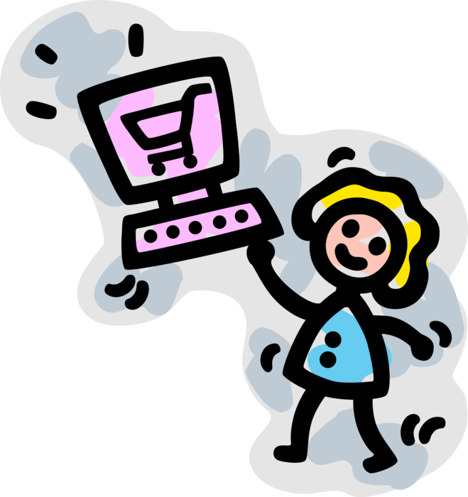 Vector Illustration of Internet Shopper Purchases Products and Services Online Transactions with Shopping Cart