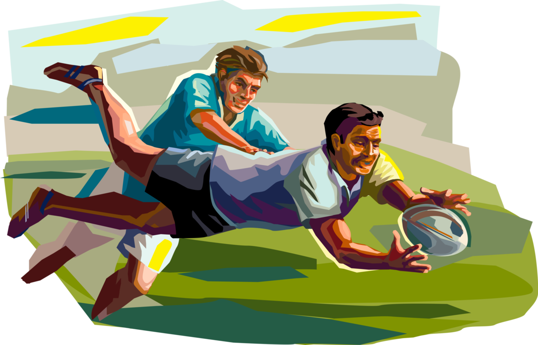 Vector Illustration of Rugby Players with Ball During Game Match