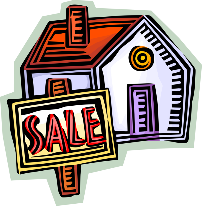 Vector Illustration of Real Estate Urban Housing Home Residence with For Sale Sign