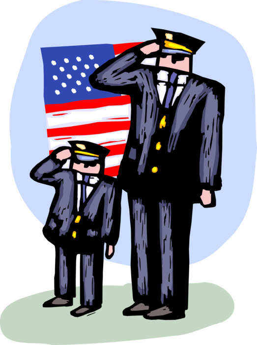 Vector Illustration of Law Enforcement Police Officers Salute Fallen Comrades with American Flag During Ceremony