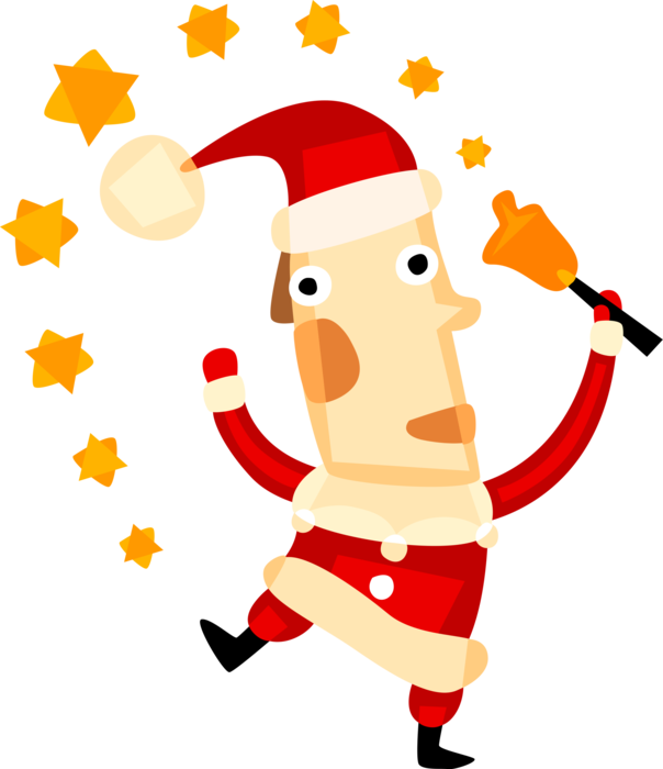 Vector Illustration of Santa Claus, Saint Nicholas, Saint Nick, Father Christmas, Rings Christmas Bell
