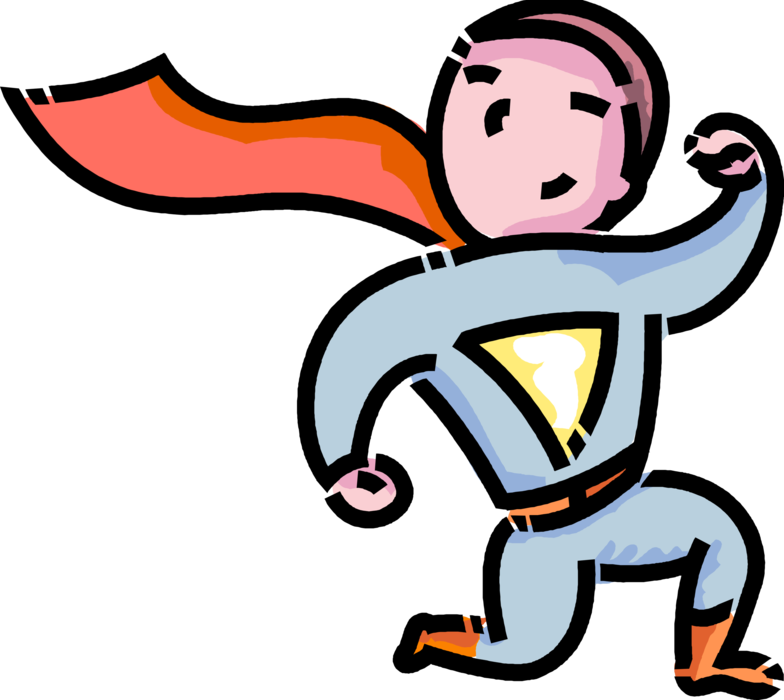 Vector Illustration of Primary or Elementary School Student Boy Dressed as Superman Superhero Super Hero