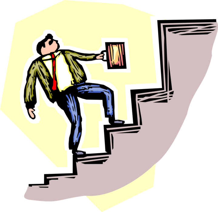 Vector Illustration of Businessman Climbing Stairs to Corporate Success