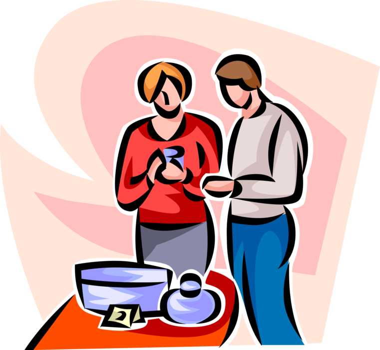 Vector Illustration of Couple Shopping in Retail Store