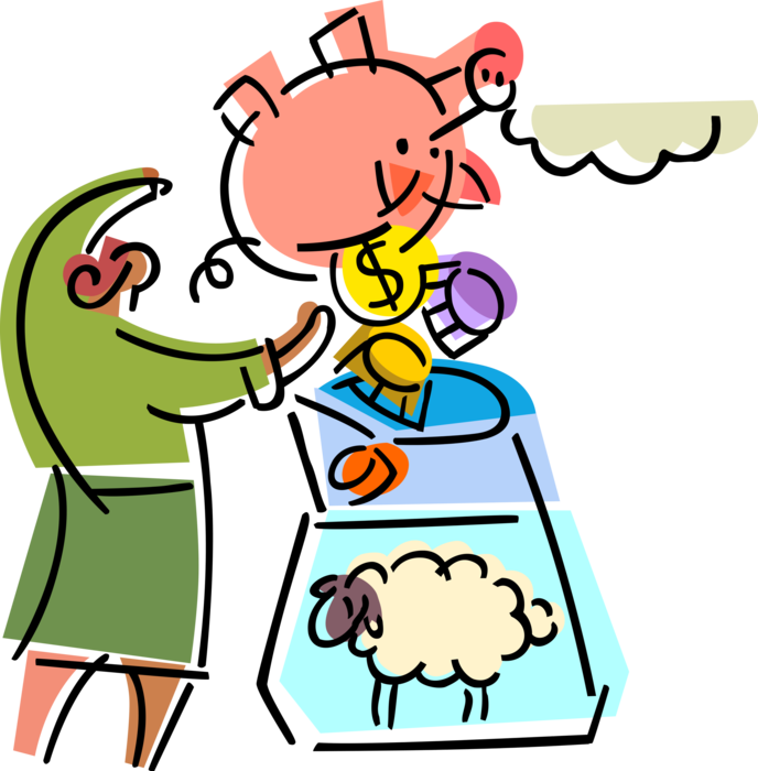 Vector Illustration of Financial Investment Cash Money from Savings Piggy Bank in Agricultural Farming with Sheep