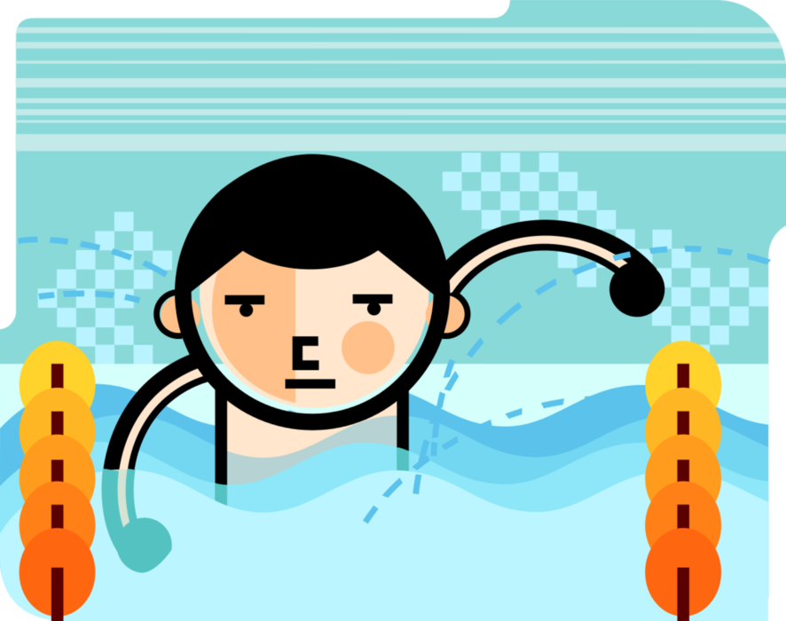 Vector Illustration of Competitive Swimmer in Swimming Race Swims in Pool