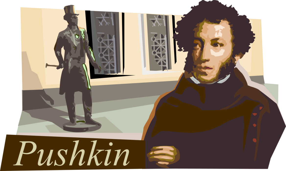 Vector Illustration of Aleksandr Pushkin Russian Poet, Playwright, Novelist of 19th Century Romantic Era