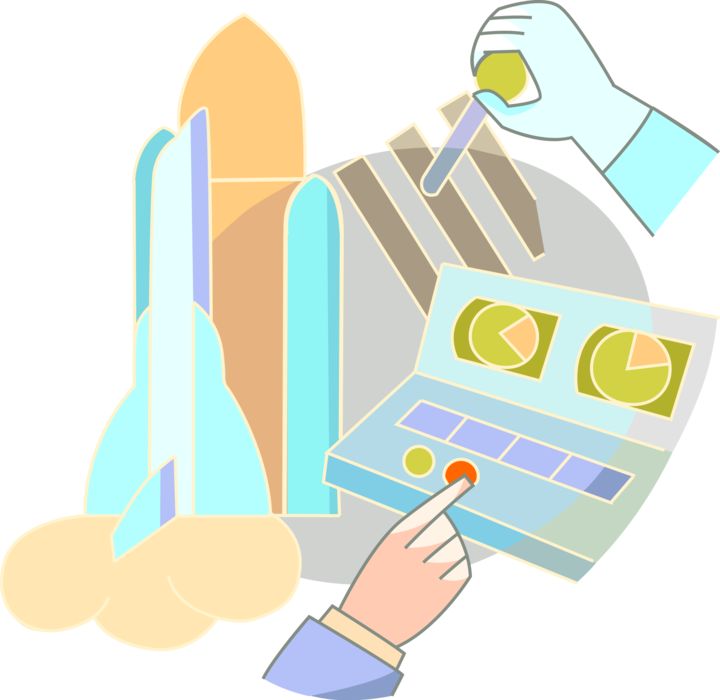 Vector Illustration of United States NASA Space Shuttle Reusable Low Earth Orbital Spacecraft with Throttle Controls