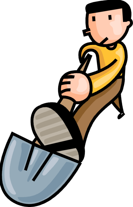 Vector Illustration of Man Digs Hole with Shovel Tool for Digging and Lifting used in Construction, Gardening and Agriculture