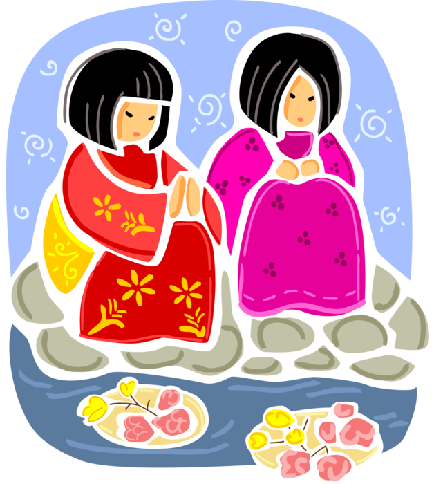 Vector Illustration of Chinese Water Festival with Floating Lanterns to Drive Bad Luck Away and Bring Good Luck