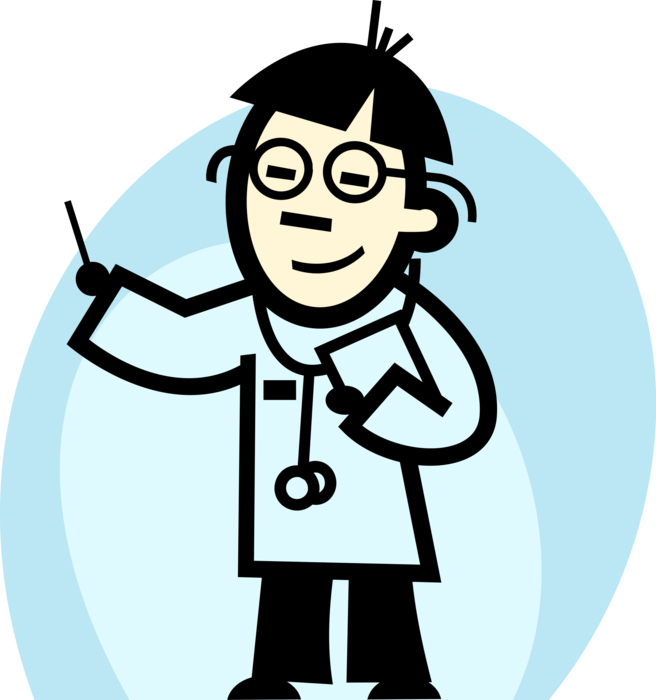 Vector Illustration of Asian Health Care Professional Doctor Physician with Thermometer for Patient Temperature