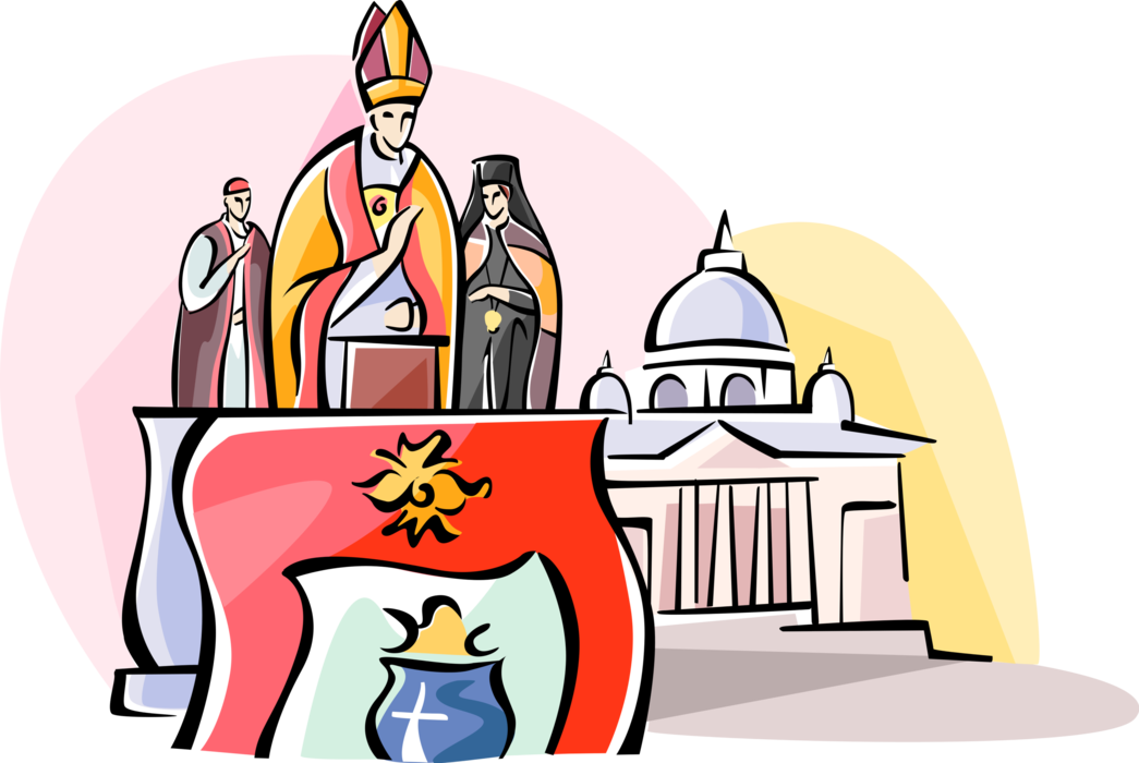 Vector Illustration of The Pope Bishop of Rome Speaking at the Vatican, Rome, Italy