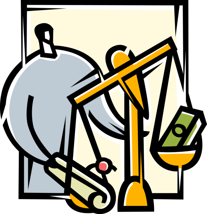 Vector Illustration of Student Weighs Educational Costs with Cash Money and Diploma Degree on Balance Scale