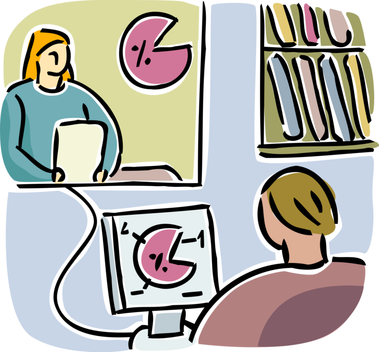 Vector Illustration of Online Internet Education with Teacher and Student in Classroom on Computer 