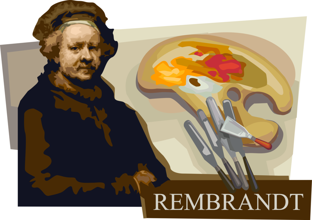 Vector Illustration of Rembrandt Harmenszoon Van Rijn, Dutch Artist Draughtsman, Painter, and Printmaker