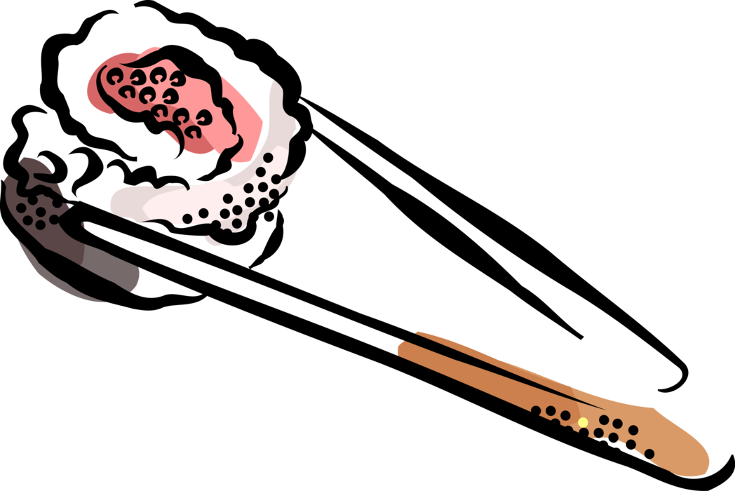 Vector Illustration of Japanese Vinegared Rice Sushi with Chopsticks