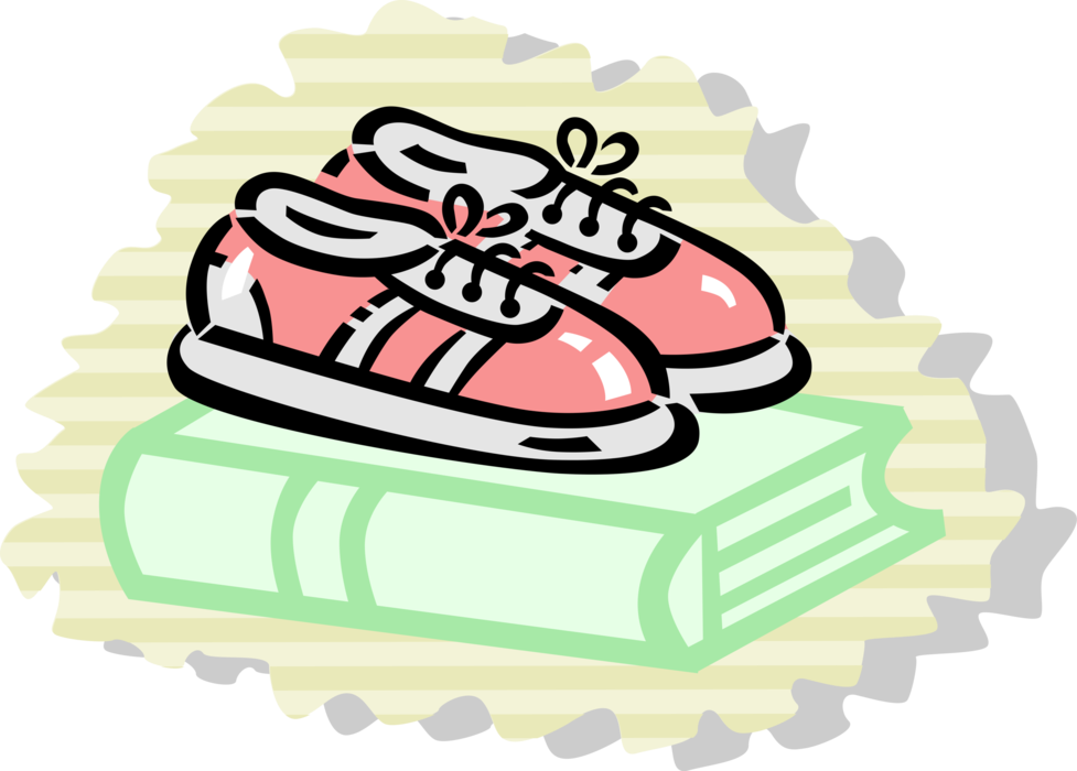 Vector Illustration of Athletic Sports Sneaker Running Shoes Footwear with Student Schoolbook Textbook