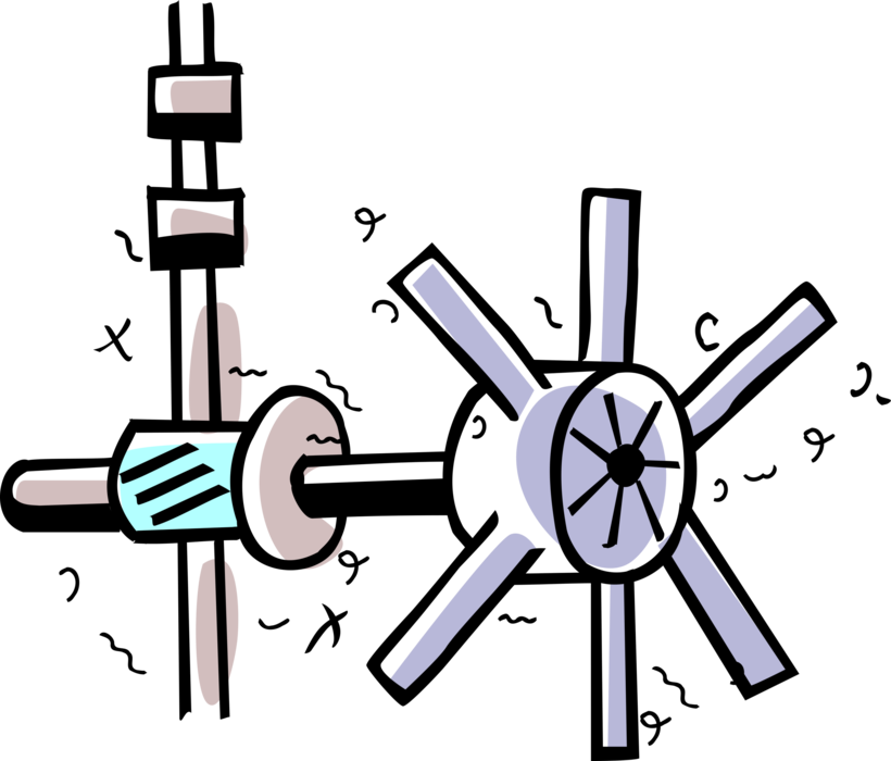 Vector Illustration of Valve Mechanism Controls Process Flow of Pipeline